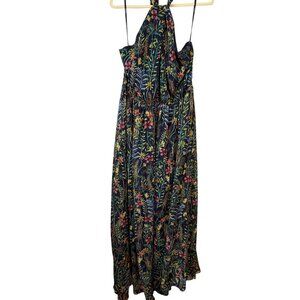 Jason Wu Eloquii Floral Halter Maxi Dress Sheer Overlay Navy Lining Lightweight